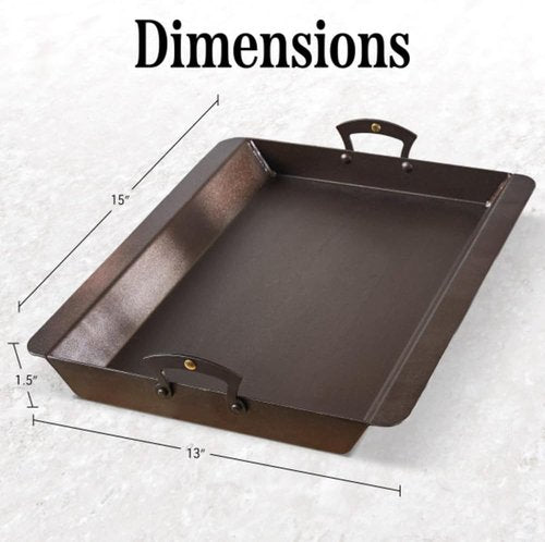 Classic Cuisine Iron Roasting Pan - Pre-Seasoned with Brass Handles & Flanged Edges | Versatile Cookware for Oven, Stovetop & Grill