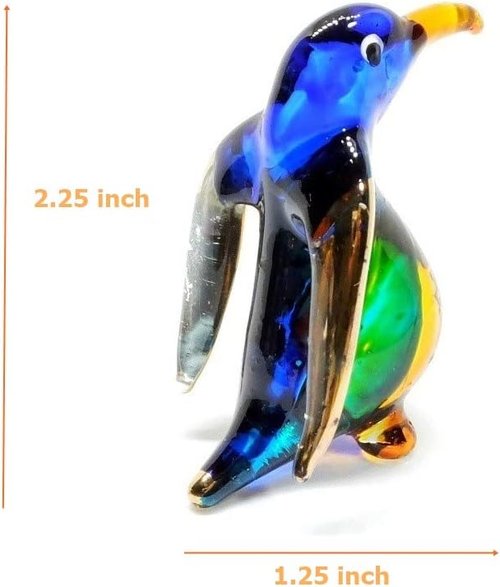 Handmade Mini 2.25" Penguin Figures Blown Glass Art/Miniature Ocean Animals/Fantasy Collectible Figurines Gift Ideas/Tiny Ornament Cool Stuff Decor No.1