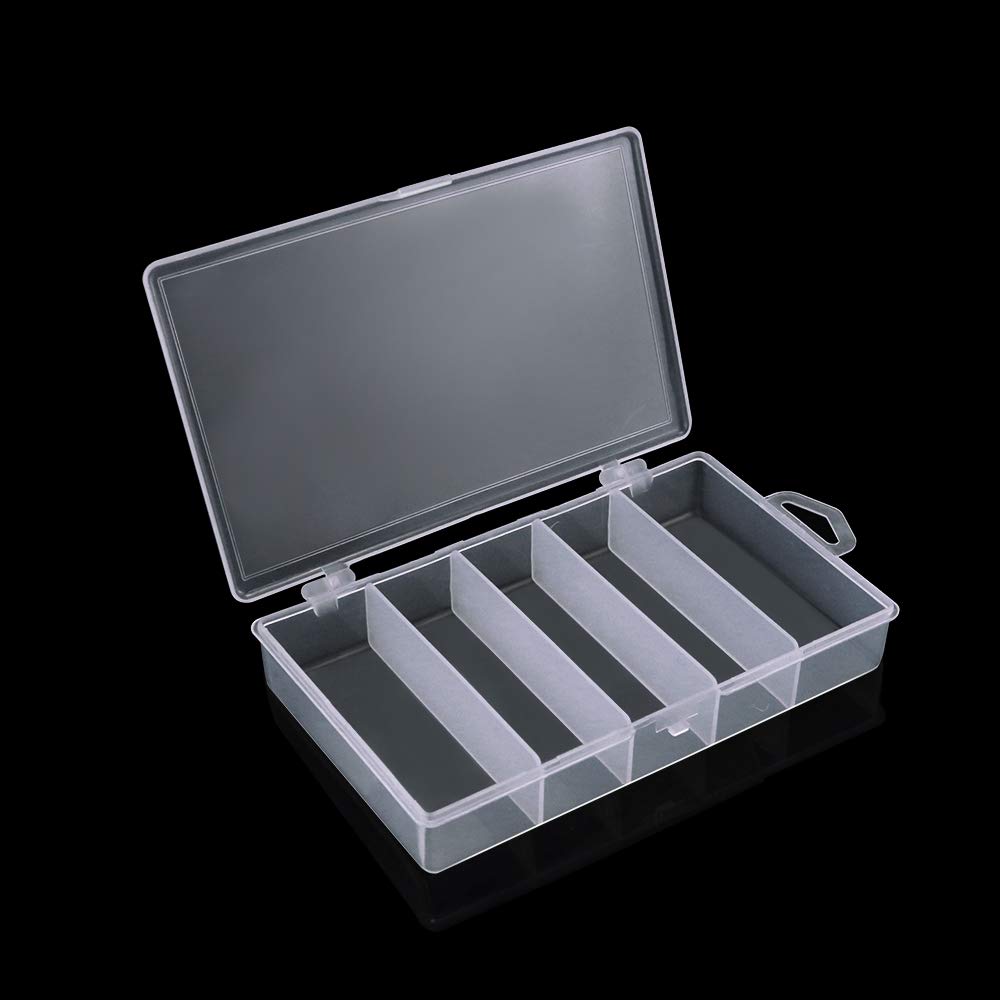 Newbested 4 Pack 5 Grid Clear Plastic Fishing Tackle Bait Hooks Storage Box,Visible Bead Jewelry Making Findings Utility Organizer Container Case for Jewelry,DIY Crafts(7.1" x 4.3" x 1.2")