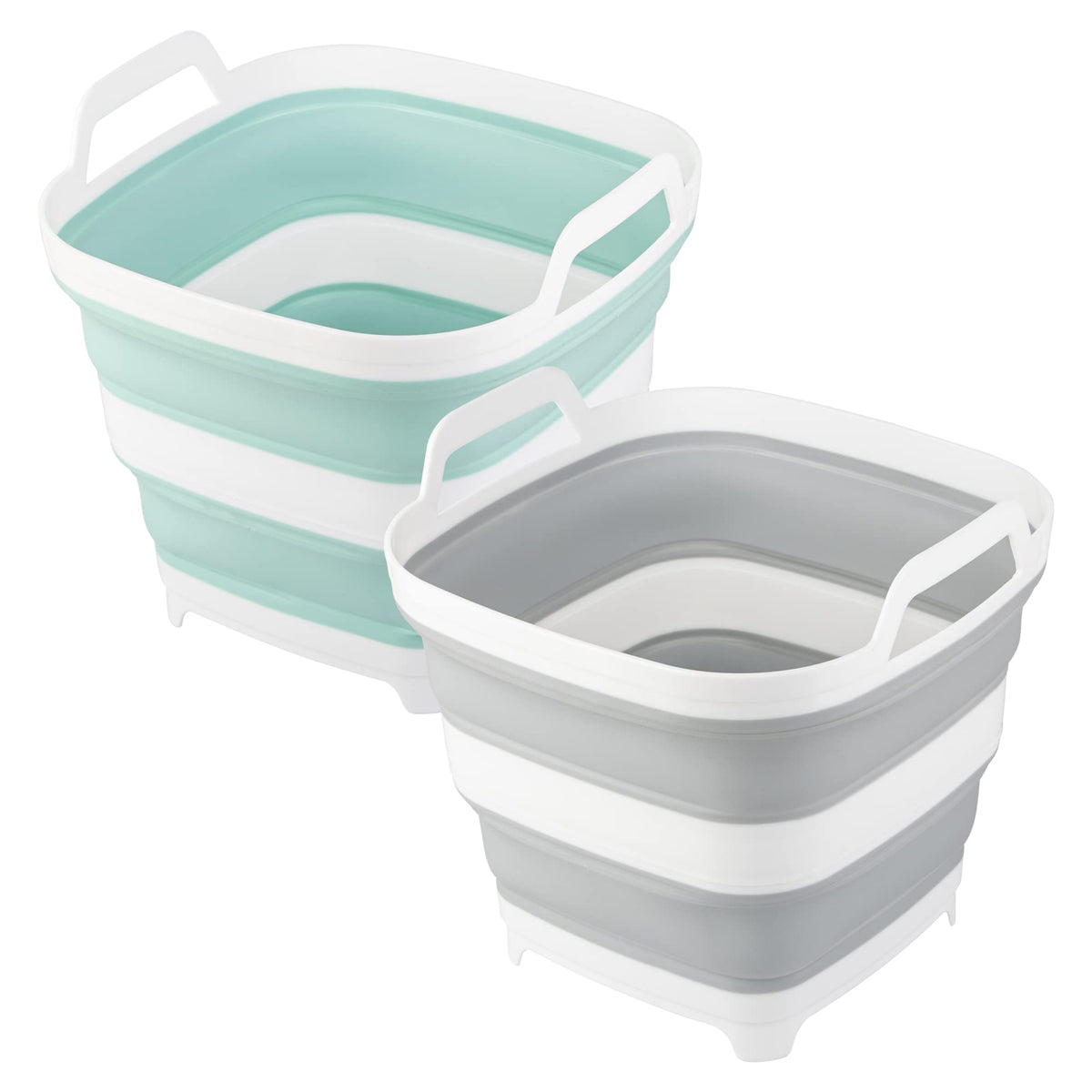 2 Pack Collapsible Ice Bucket with 2.77 Gal / 10.5L Each, Foldable Bottle Drink Cooler for Wine, Beer and Champagne, Space Saving Tub for House Cleaning, Outdoor Waterpot for Garden or Camping
