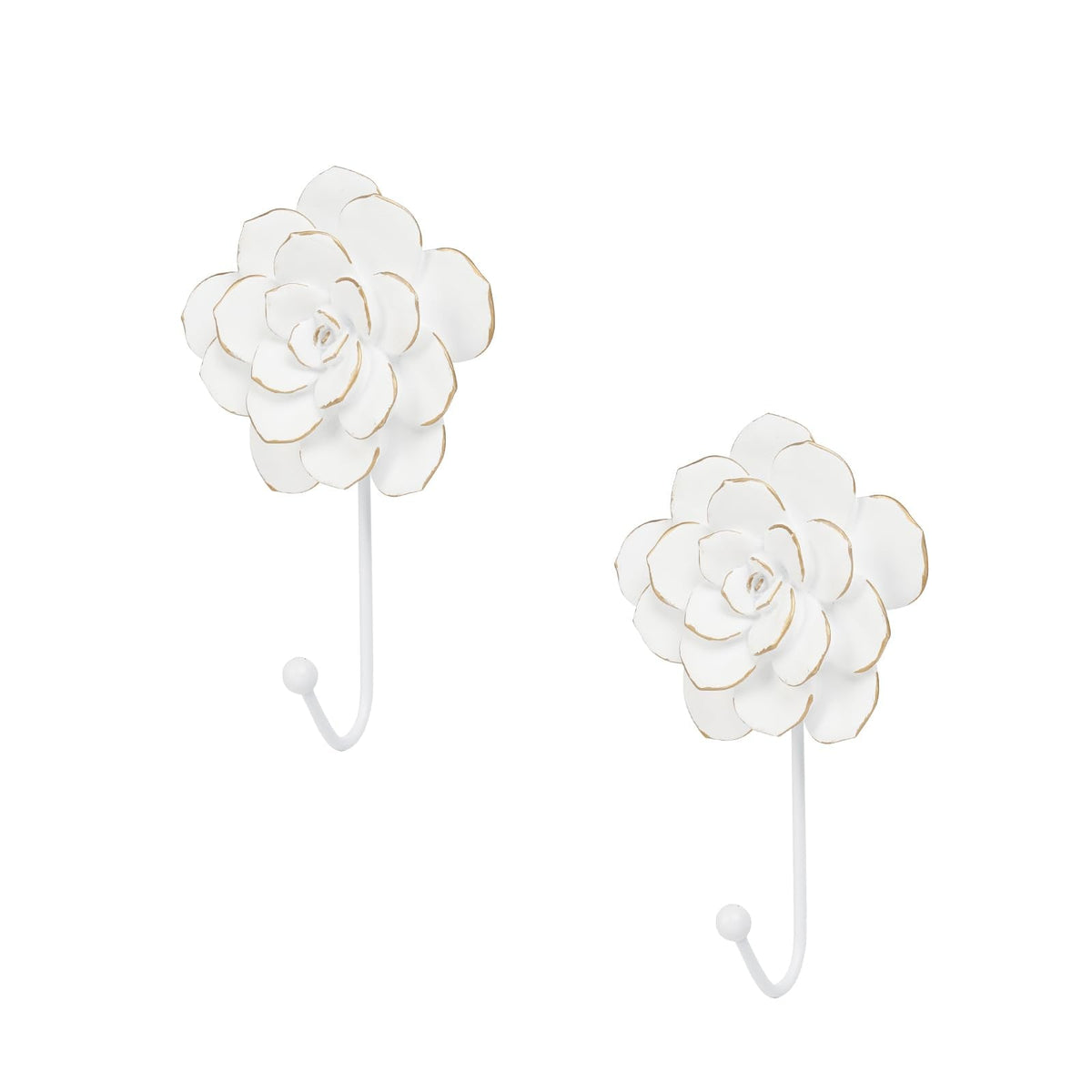 Guichifun Flower Coat Hooks Wall Decor - 2pcs Resin White Decorative Wall Hooks for Hanging Clothes Coats Towels Keys Bags Hats Bathroom Home Decoration Gift 4 x 1.5 x 7 Inch
