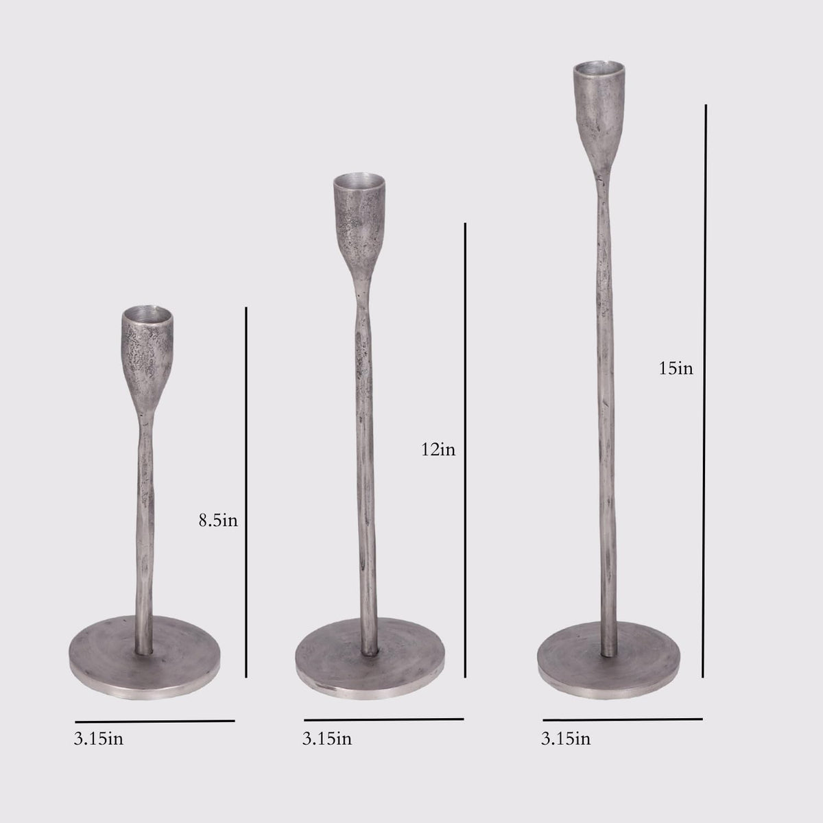 CG Hunter Candle Holder, Handcrafted Antique Pewter Iron Candlesticks Set-of-3 Taper Candlestick Holders, Taper Candle Holders for Candlesticks, Display in Entrway, Mantle, or Dining Room
