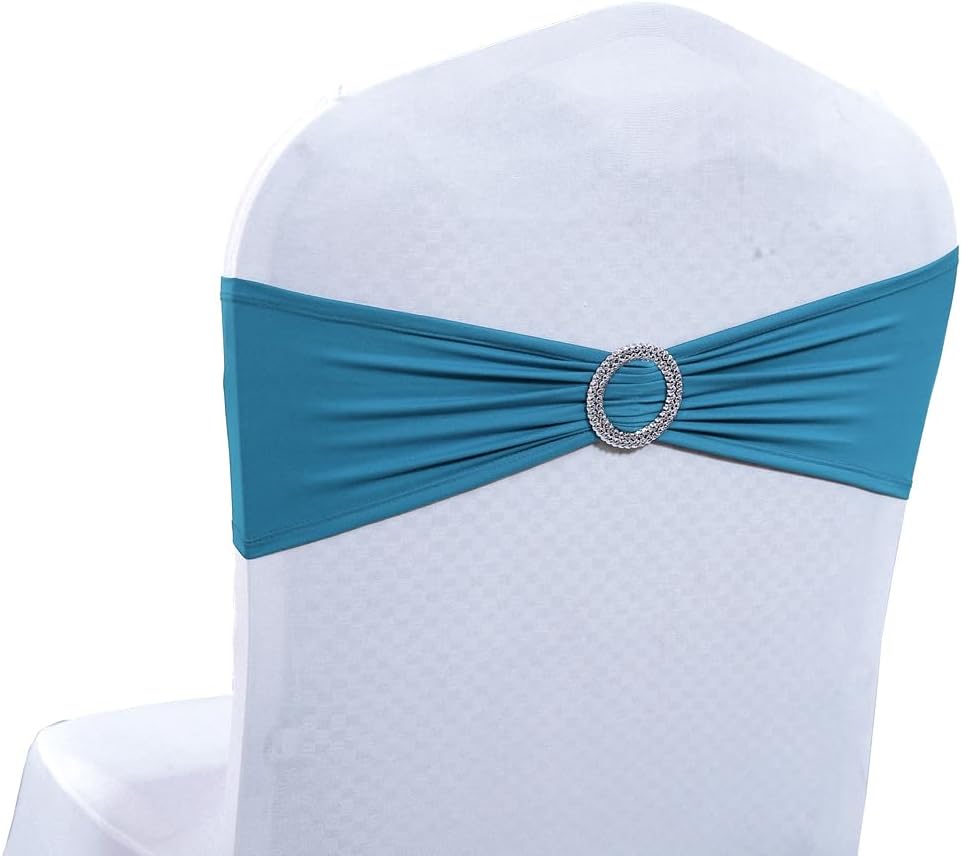 MDS Spandex Chair Sashes - Pack of 200 Elastic Stretch Bows with Buckle Slider for Wedding Decor - Dark Teal