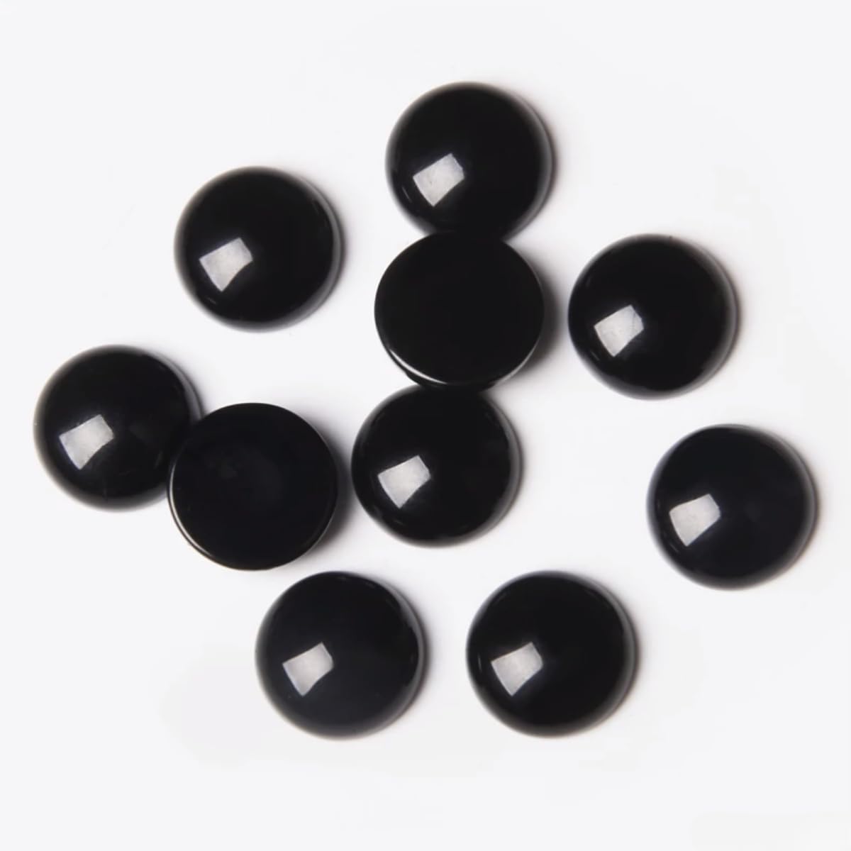 20pcs 10mm Natural Stone No Hole Black Agate Semicircle Smooth Cabochons Beads Healing Chakra Crystal Stone Bead for Jewelry Making Rings Earrings Necklace Bracelet DIY Crafts
