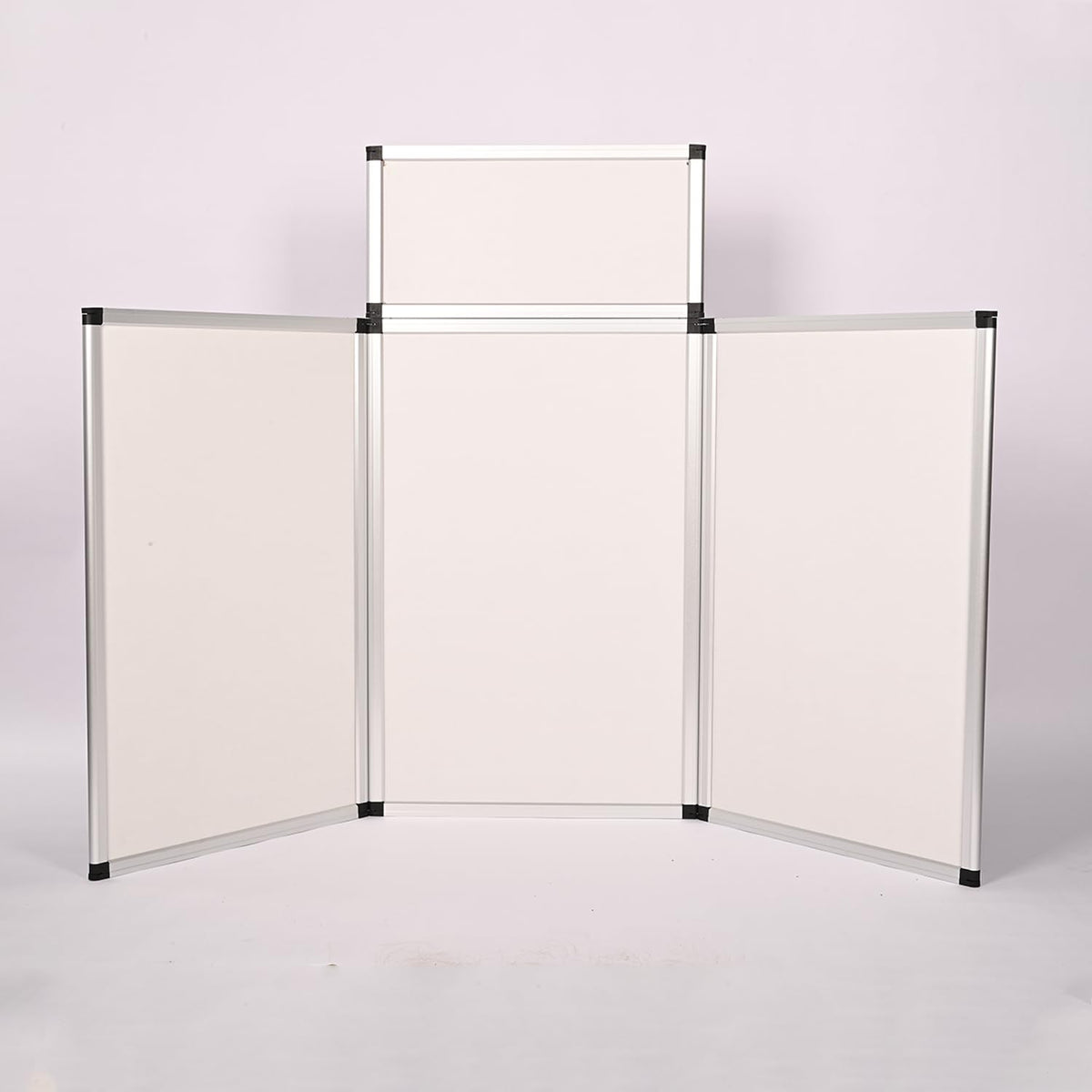 ISXACFF 3+1 Panel Trade Show Presentation Board 70.8“ x 35.4” Black Trifold Poster Board Folding Exhibition Display Boards Double Sided Tabletop Display with Storage Bag Hook & Loop-Receptive Fabric