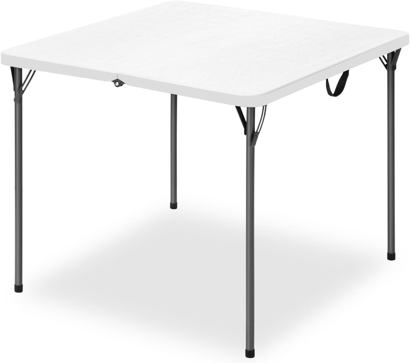 34" Square Folding Table - Heavy-Duty Steel Legs & HDPE Top | Portable 4-Person Picnic Table, White