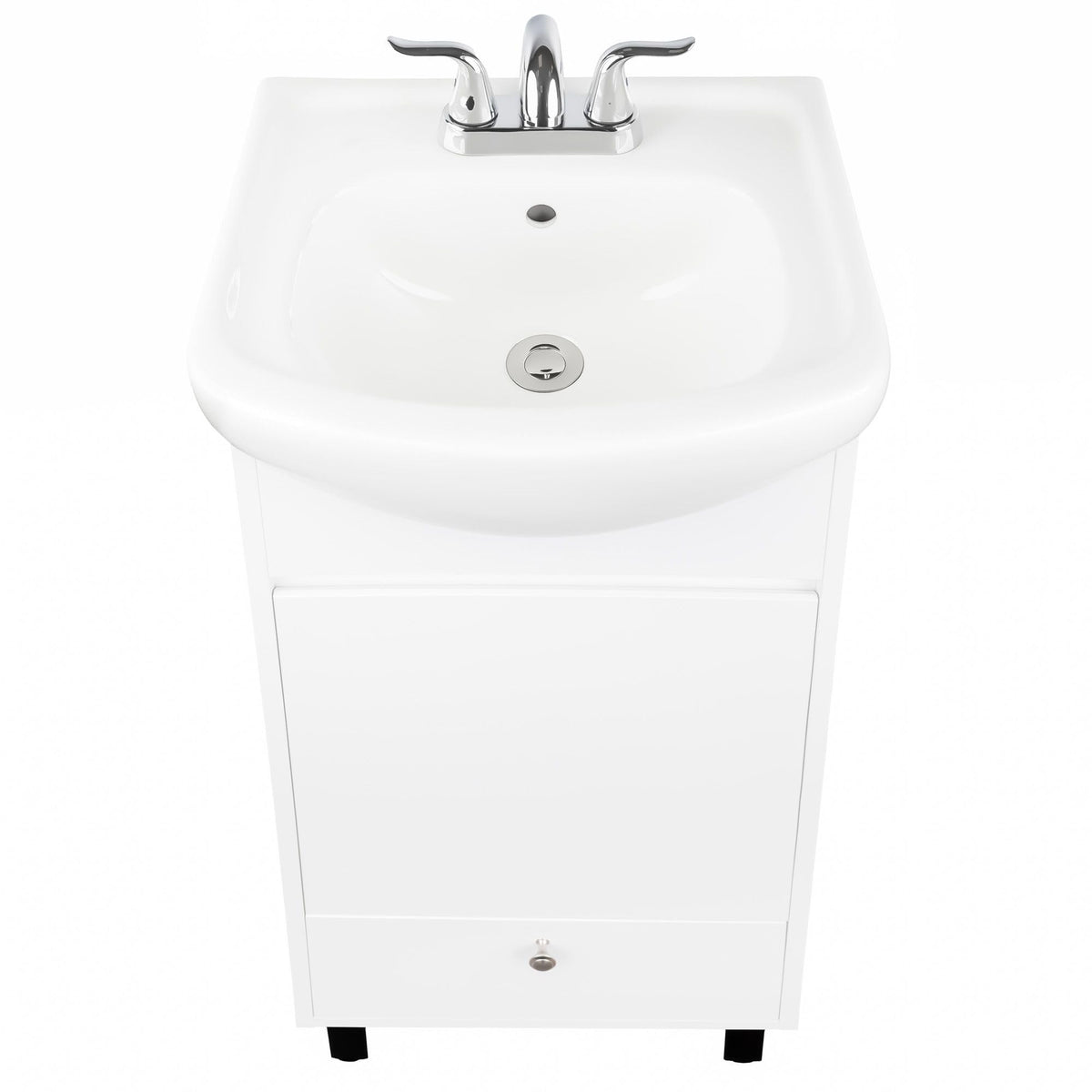 Fine Fixtures Petite 18 Inch Bathroom Vanity with Sink, Small Freestanding Bathroom Cabinet, Space-Saving Vanity Sink Combo Design, Dual Storage, Satin White