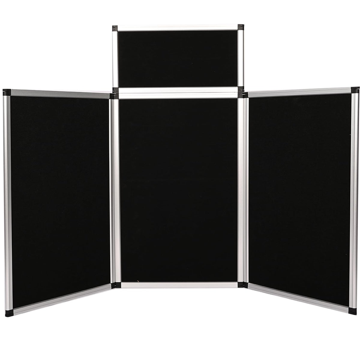ISXACFF 3+1 Panel Trade Show Presentation Board 70.8“ x 35.4” Black Trifold Poster Board Folding Exhibition Display Boards Double Sided Tabletop Display with Storage Bag Hook & Loop-Receptive Fabric