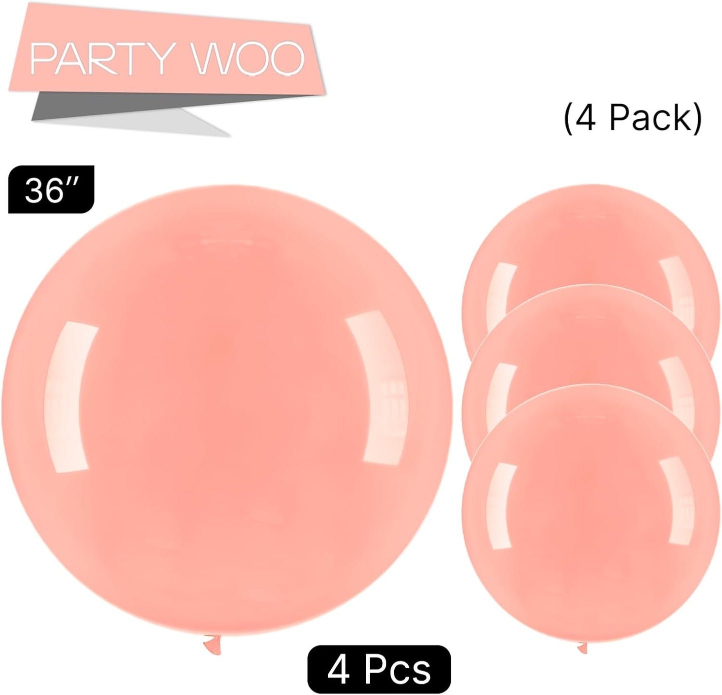 PartyWoo Extra Large 36-Inch Pastel Orange Balloons - Jumbo Latex Helium Balloons for Baby Showers & Birthday Parties