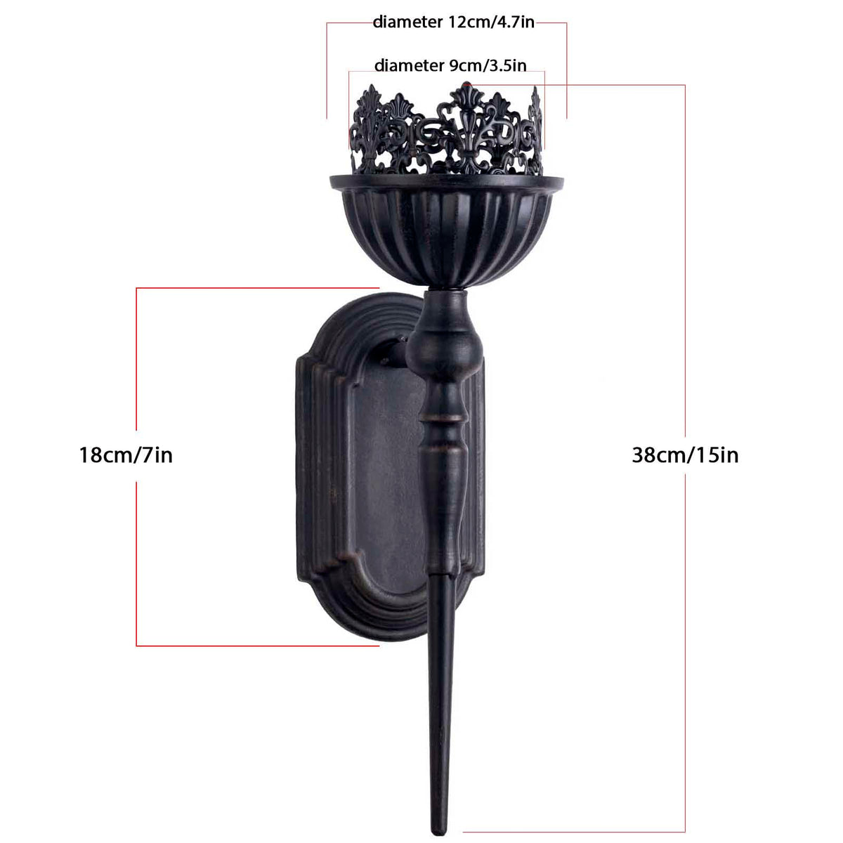 Gothic Wall Sconce Candle Holder (Set of 2) Black Crown and Scepter Design Wall-Mount Metal Candle Holders Hanging Iron Wall Candle Sconce Holder for Living Room, Bathroom, Dining Room
