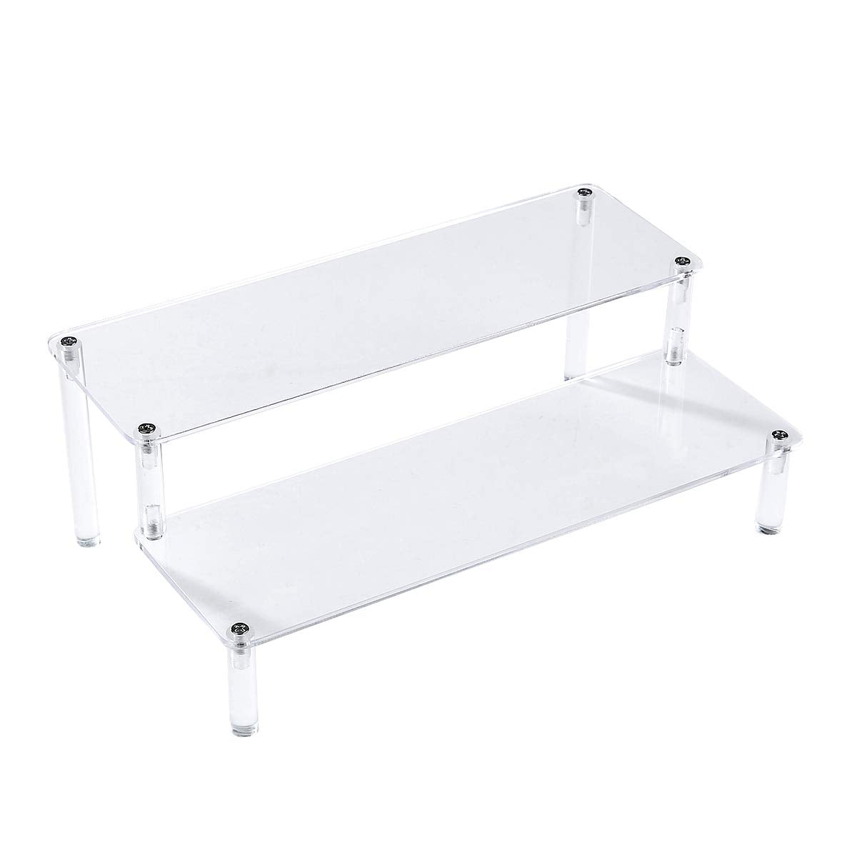 BYCY Acrylic Clear 2-Tier Riser Display Shelf for Figures, Desserts Holder, Collections Organizer and Cosmetic Items Shelf (12" x 6.9" x 4.25")