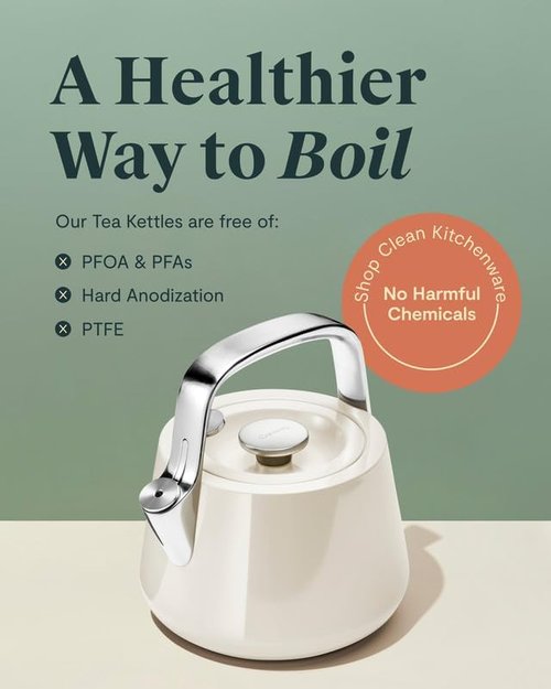 Caraway 2 Quart Whistling Tea Kettle - Durable Stainless Steel - Fast Boiling, Non-Toxic - Cream Color
