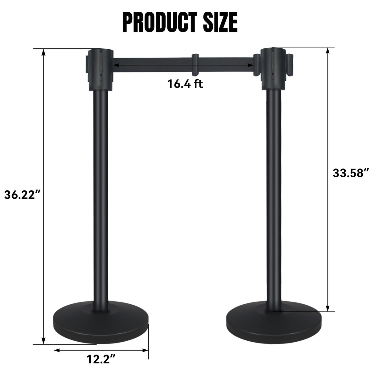 QKA Crowd Control Barriers with 16.4' Retractable Belt 2Pack Stainless Steel Stanchion Posts Queue Line Pole Stanchions, Black