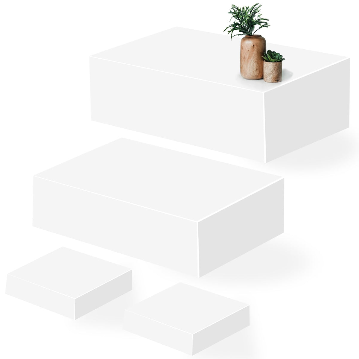 NBTORCH Large Buffet Risers Set of 4, 16"x8"x5" Display Stands, White Acrylic Food Risers for Party, Dessert Table, and Catering, Nesting and Stackable Display Risers