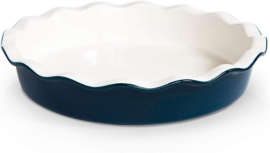 KooK Deep Dish Pie Plate - 10 Inch Porcelain Ceramic Dish with Ruffled Edge | Oven & Dishwasher Safe, Navy