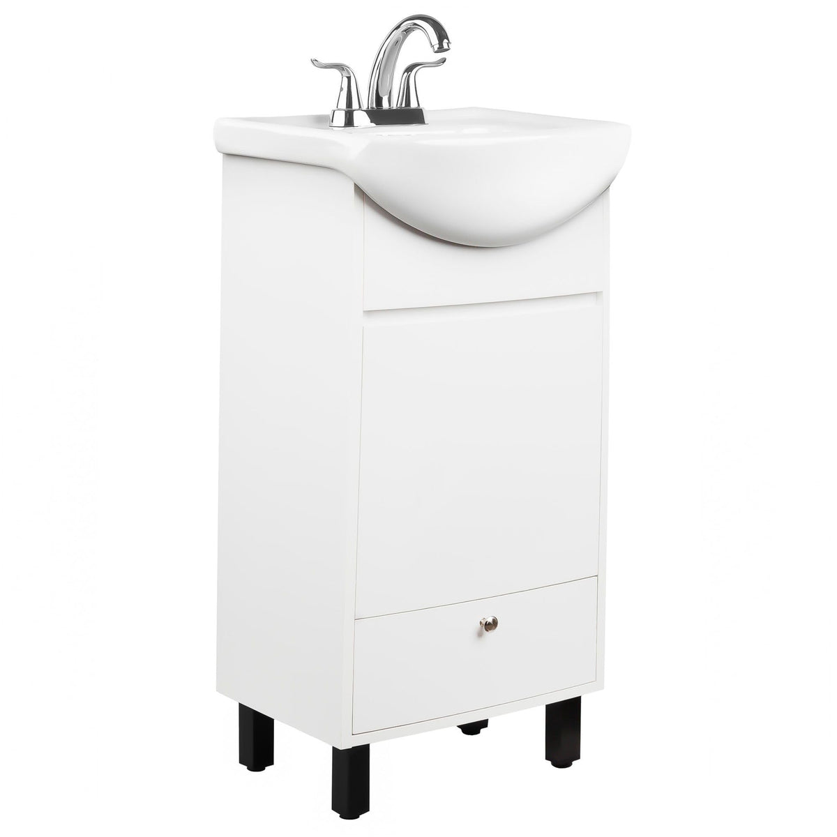 Fine Fixtures Petite 18 Inch Bathroom Vanity with Sink, Small Freestanding Bathroom Cabinet, Space-Saving Vanity Sink Combo Design, Dual Storage, Satin White