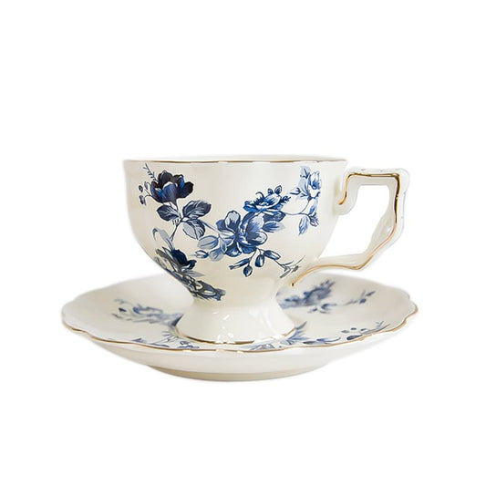 NYTFHMS Premium Quality Ceramic Bone China Tea Cup Porcelain Coffee Cups and Saucer Set with Gold Rim Floral Teacup,