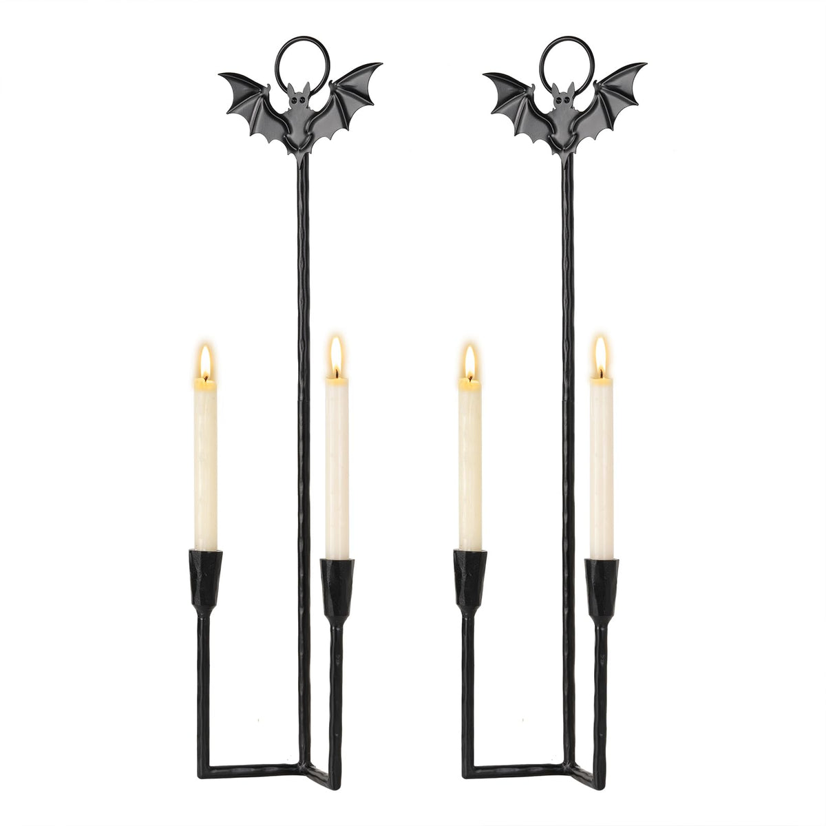 Wall Sconce Candle Holder Metal Hanging Wall Decorations Gothic Bat Wall Light Candle Holder for Home,Living Room, Bathroom, Dining Room, Set of 2（Black