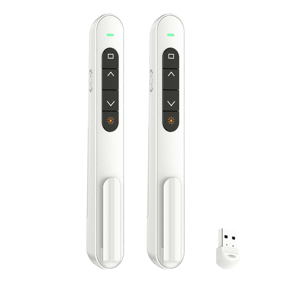 QUI 2 Pack Presentation Clicker, Hyperlink Volume Control Wireless Presenter, RF 2.4GHz USB Presentation Remote Control,PowerPoint Clicker Slide Advancer for Computer, Laptop, Mac (USB, White)