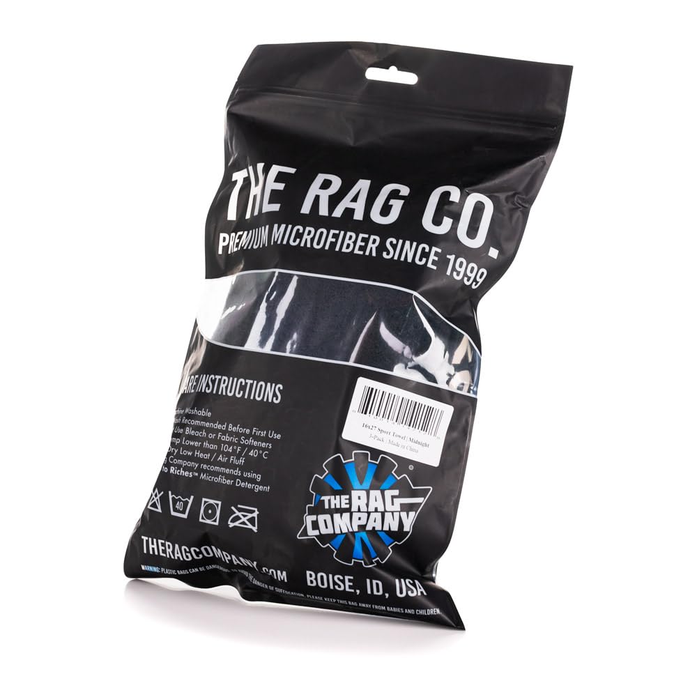 The Rag Company - Sport & Workout Towel - Gym, Exercise, Fitness, Spa, Ultra Soft, Super Absorbent, Fast Drying Premium Microfiber, 320gsm, 16in x 27in, Midnight (3-Pack)