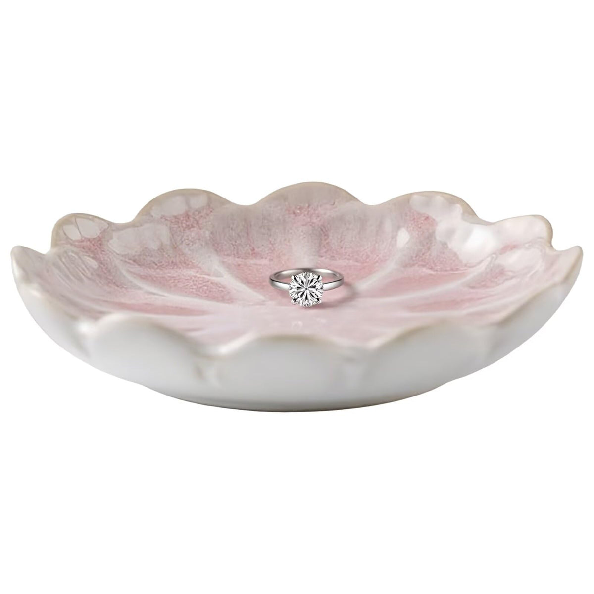 Koyzsen Lotus Ceramic Jewelry Tray, Small Trinket Jewelry Ring Holder Organizing Dish, for Parents Daughter Friends Sister, Birthday Gifts for Women, Retro Blue & Pink