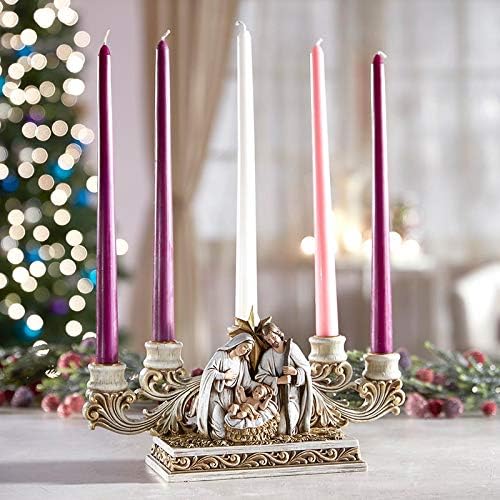 Needzo Advent Candle Holder - Gold Tone Holy Family Nativity Scene | 11 x 6.5 Inches Christmas Decoration