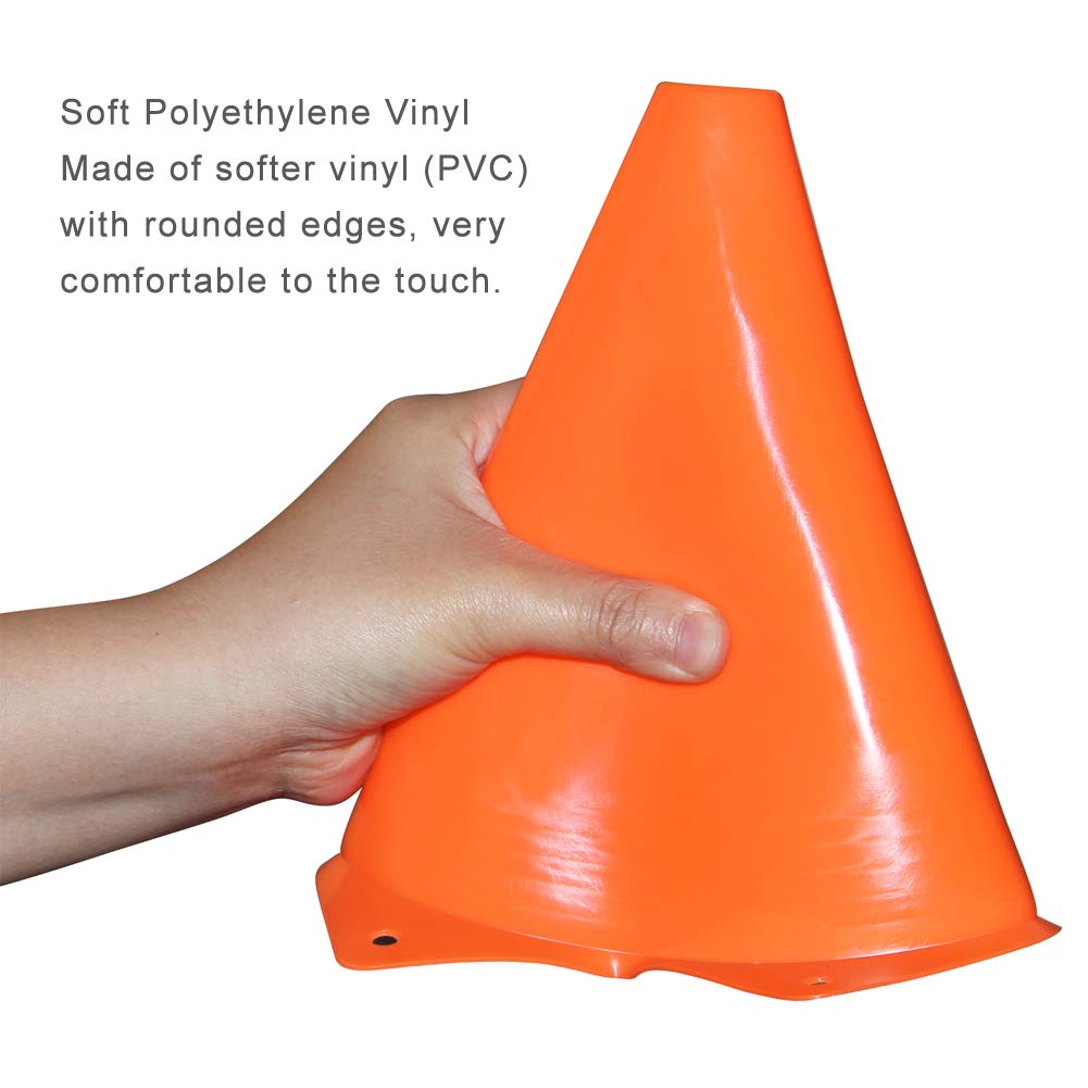 Fragraim 9 Inch Plastic Training Traffic Cones, Sport Cones, Agility Field Marker Cones for Soccer Basketball Football Drills Training, Outdoor Activity or Events - Set of 24, Orange