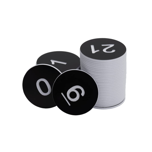 StayMax Round Plastic Numbered Discs Number Tags Engraved Numbered Tags Without Hole (0-50, Black)