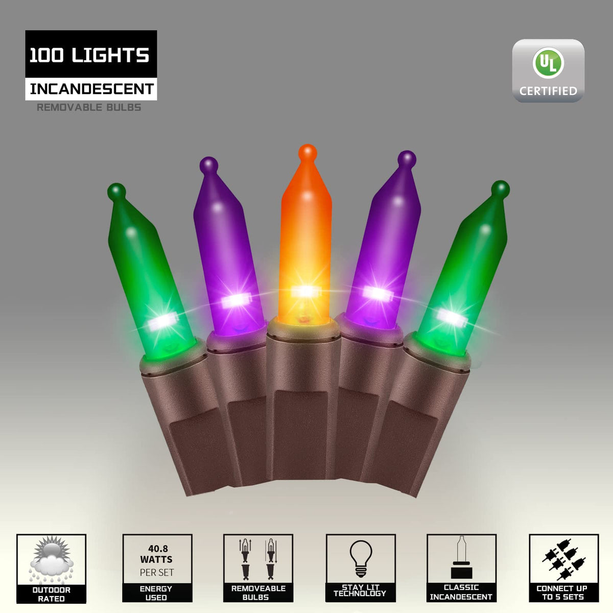 JUSTPRO 100LIGHTS Orange Purple and Green Extra-Bright with End Connectors Halloween Decorative Lights 5.98m UL Certified Mini String Light Set Waterproof for Halloween Home Garden Tree Party Patio