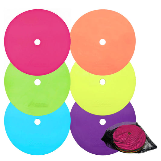 LEZER 9 Inch Flat Cones, Spot Markers, Soccer Cones, Field Court Markers, Sit Spots, Flat Discs, Soccer Training Equipment, Agility Practice, Football, Made in Taiwan, Set of 6