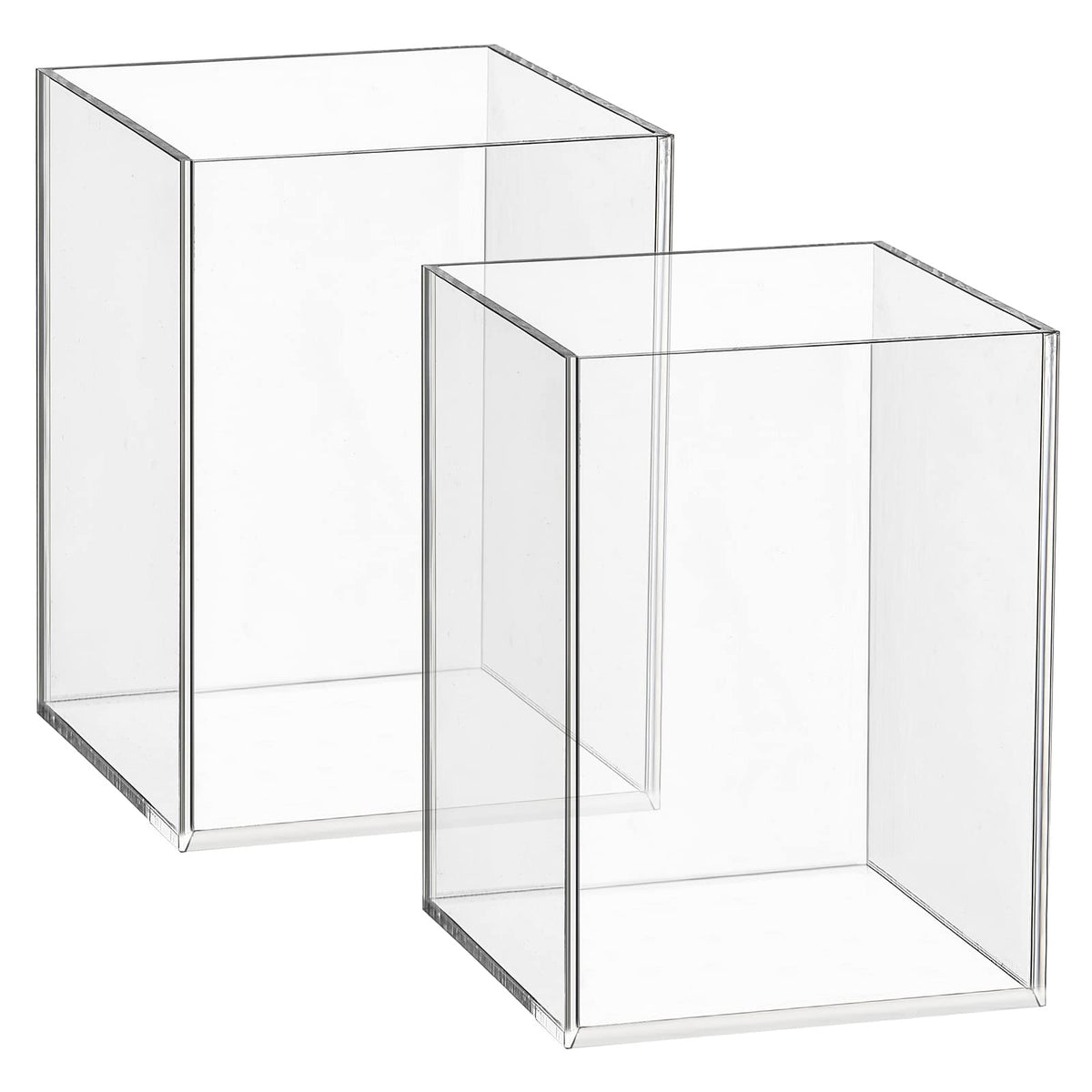 Mototo 2 Pieces Clear Acrylic Pen Holder & Pencil Cup Clear Makeup Bush Holder Acrylic Desktop Stationery Organizer for Office School Home Desk Accessories - 2 Pack, Square