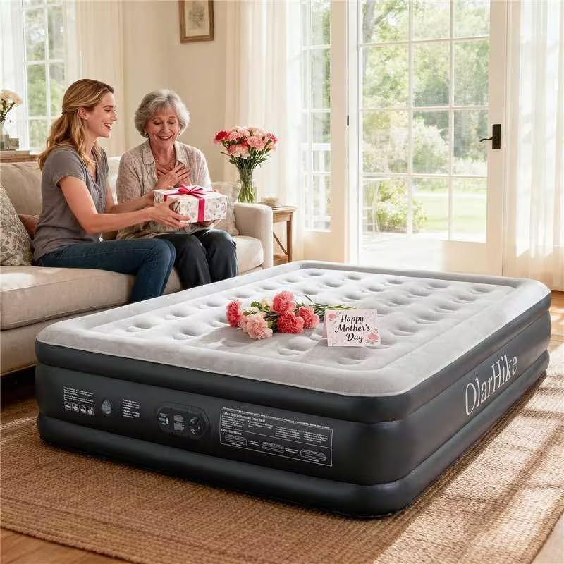 OlarHike Queen Air Mattress - Inflatable Bed with Built-In Pump | 18" Foldable Design for Home & Camping