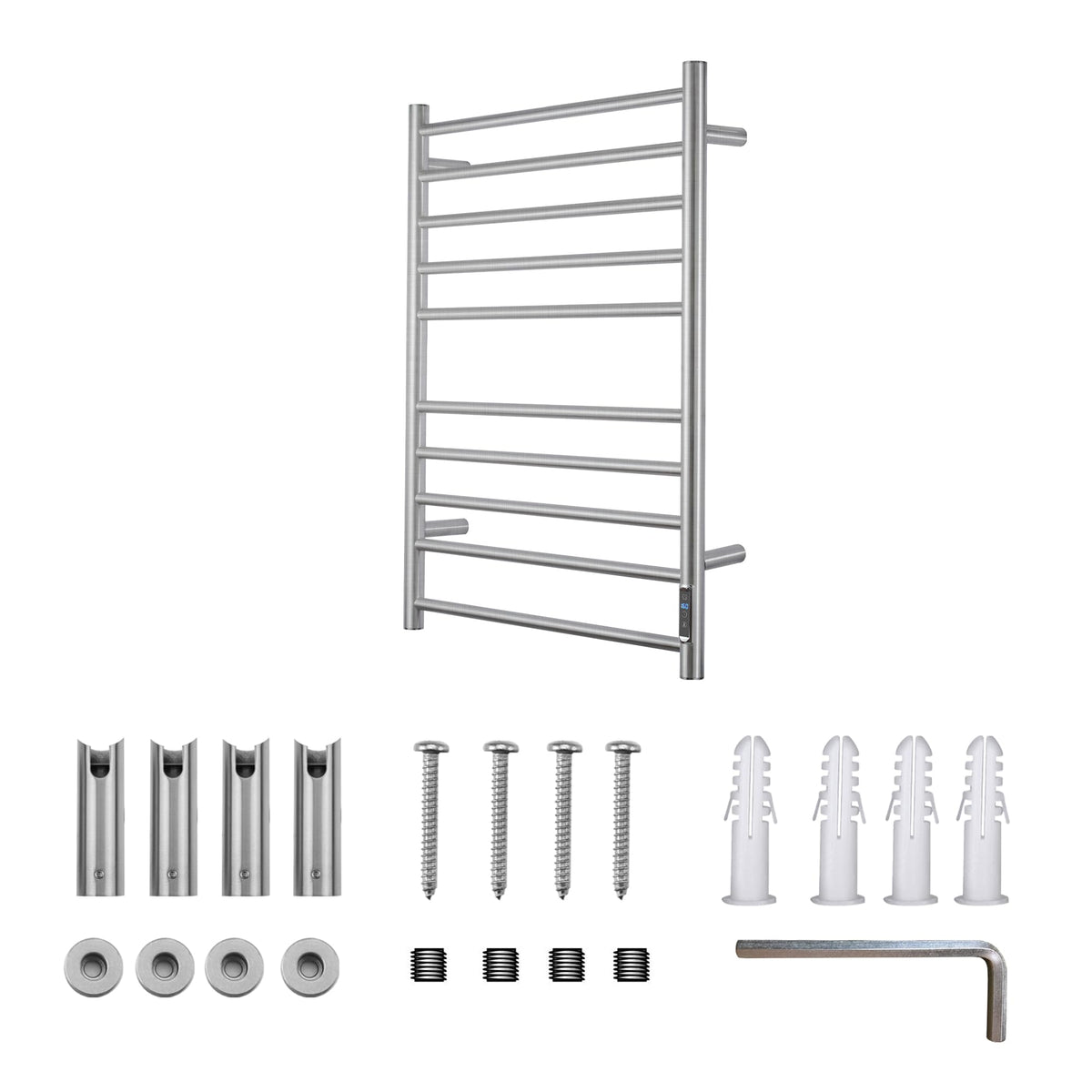 BLARALA Heated Towel Racks for Bathroom, Wall Mounted Electric Towel Warmer Racks with Timer & Temperature Control, 10 Bar Stainless Steel Towel Heater for Bathroom, Brushed Silver, Plug-in