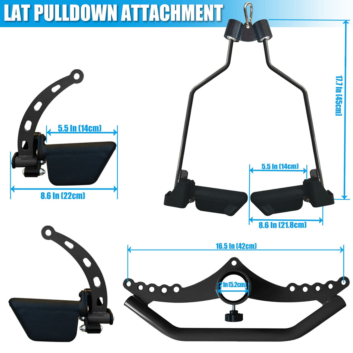 KORIKAHM LAT Pulldown Attachments for Cable Pulley System Machine, T-bar Row Landmine Attachment, Home Gym Fitness Spreader Bar, Multi-Grip Wide LAT Pull Down Bar, Neutral Grip Handle (BSP45678)