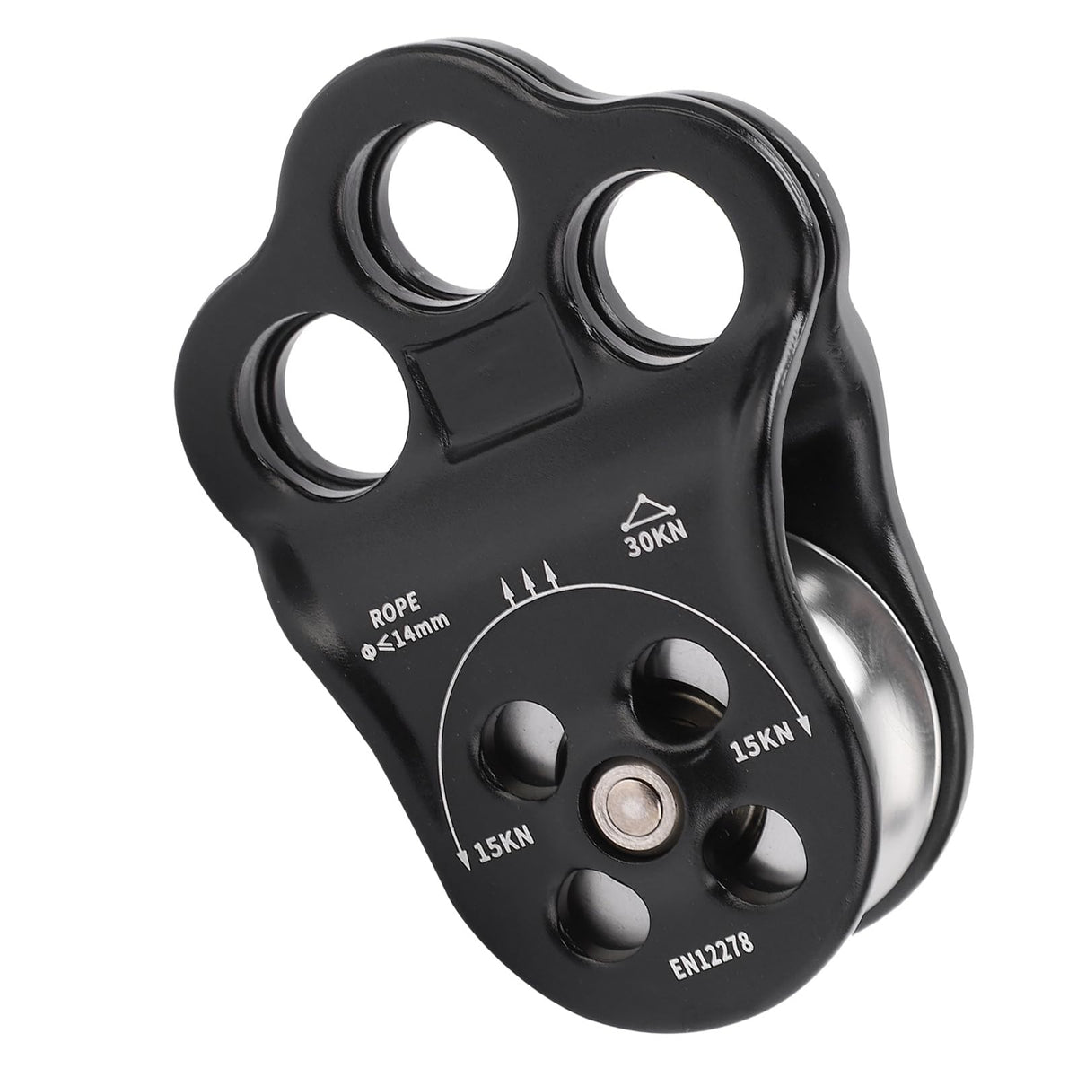 30KN Dual Bearing Hitch Climber Pulley, for Arborist Tree Climbing with 3 Holes Side Plate