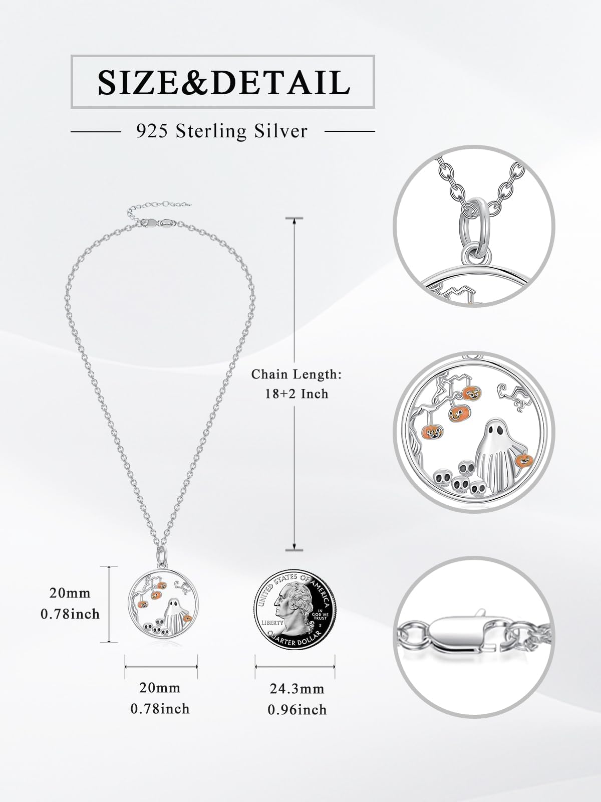 Dorunmo Ghost Pumpkin Necklace 925 Sterling Silver Ghost Pendant Necklace Halloween Ghost Jewelry Gifts for Women