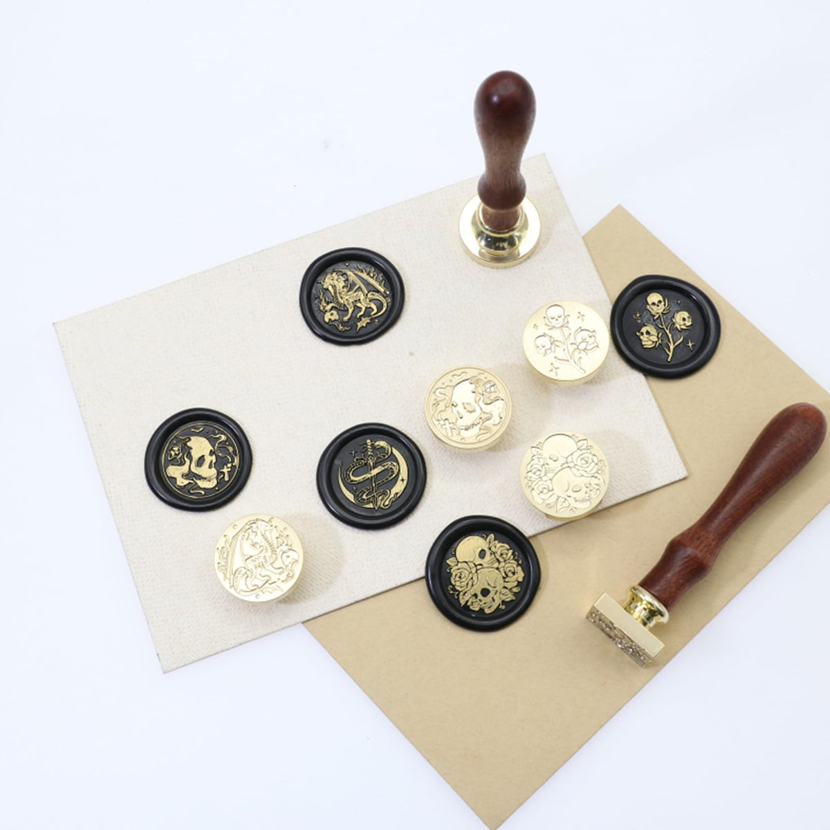 ONWINPOR Skull Skeleton Wax Seal Stamp Set - Removable Brass Head Sealing Stamp Kit, Great for Decorating Party Invitations