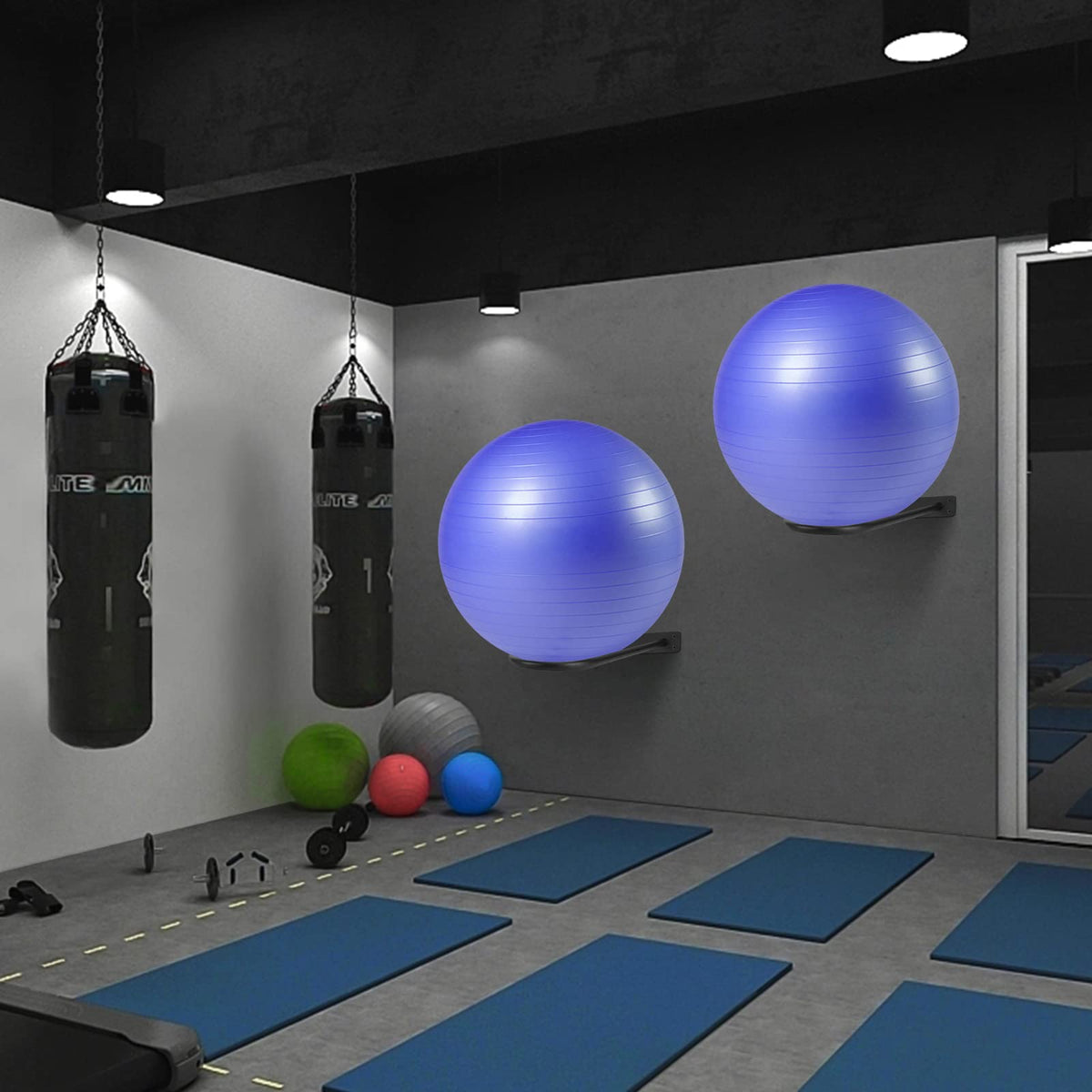 XIAO PEI Medicine Ball Rack - Wall Mount Stability Ball Storage Rack(2 Black)