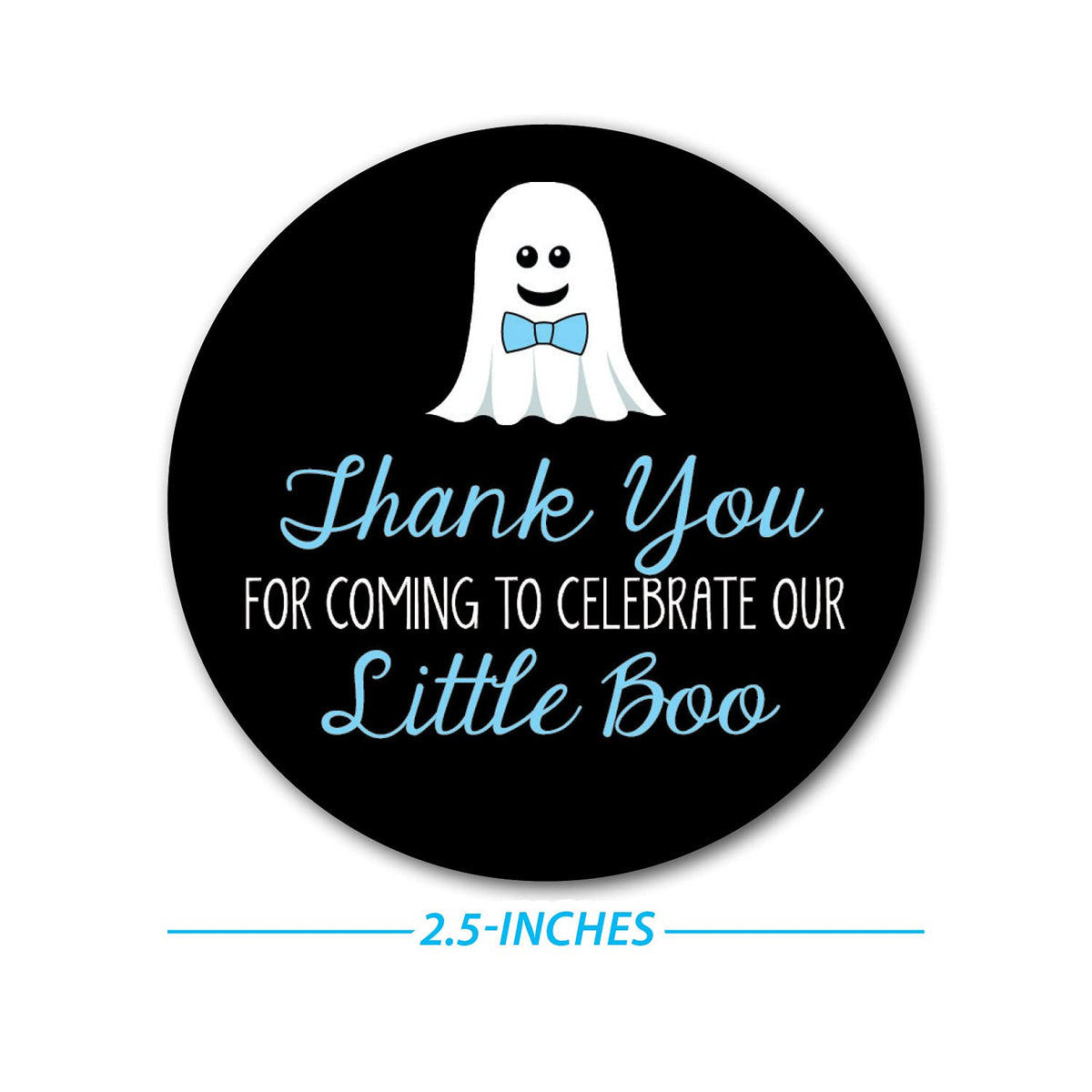 36 2.5 inch Little Boo Thank You Ghost Baby Shower Stickers - Blue