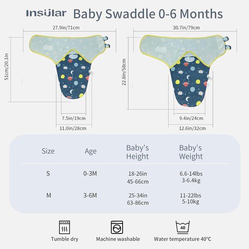 Insular Baby Swaddle Wrap - Adjustable Soft Cotton Swaddling Set for Newborns | 3 Pack, Space Design (0-3 Months)