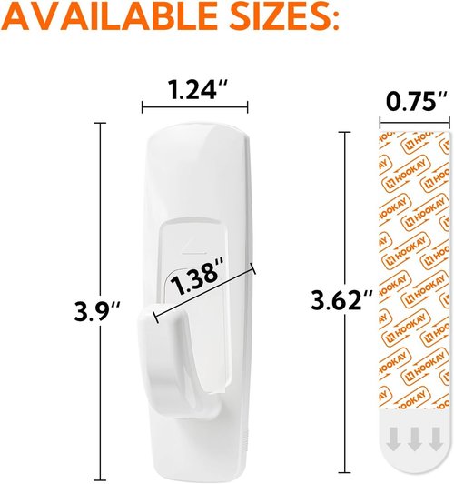 Hookay 5lbs Adhesive Wall Hooks - Damage-Free Heavy Duty Utility Hooks | 7 Hooks & 12 Strips, White Plastic
