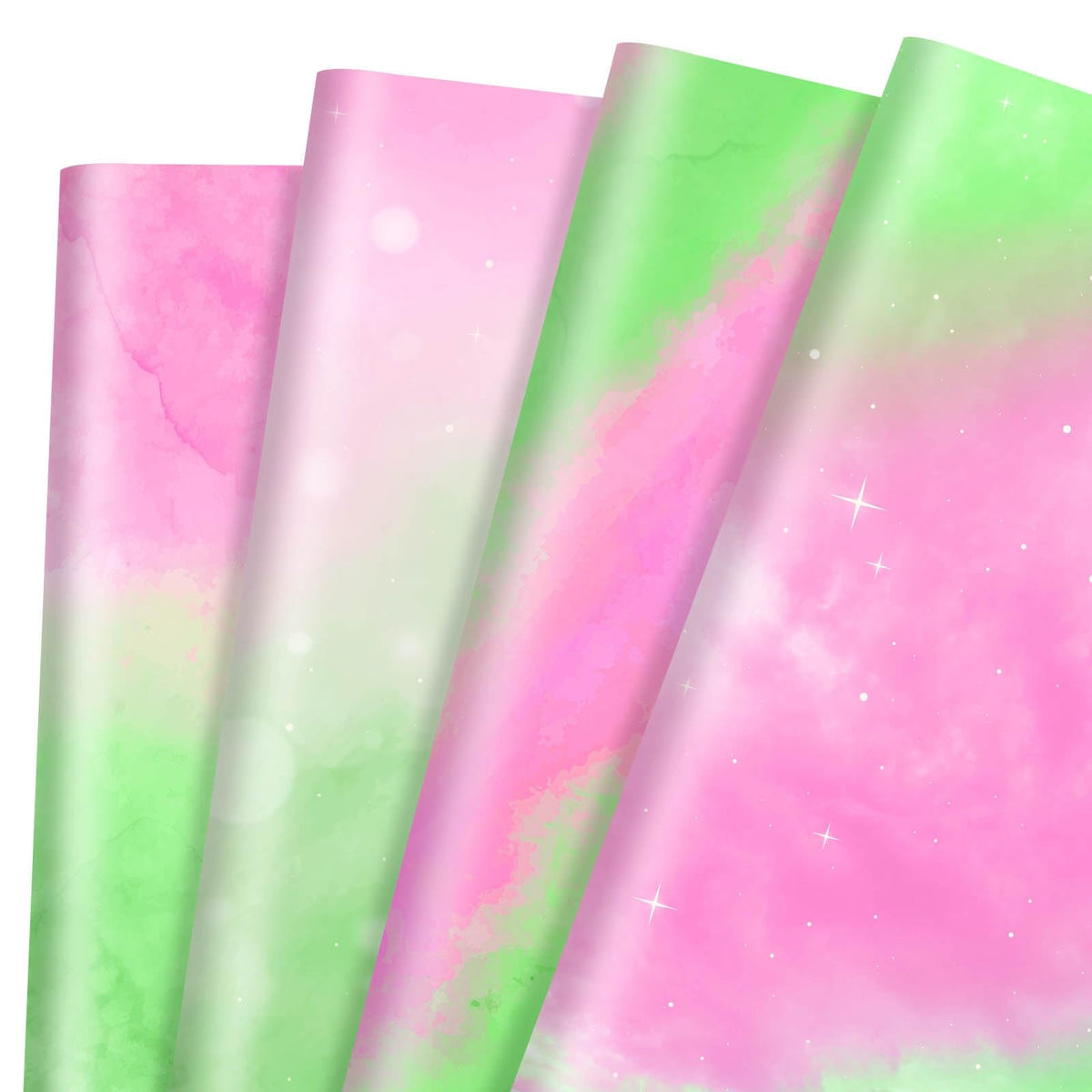 Pineraap 12 Sheets Pink and Green Wrapping Paper, Gradient Gift Wrap Paper Watercolor Gift Packing Paper for Girls Women Witch Themed Birthday Party DIY Crafts, 19.7 x 27.6 Inch