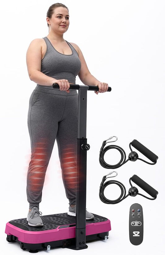 SQUATZ Vibration Plate Exercise Machine with Handlebar, Vibration Plate with Handles, 1-99 Speed Levels, 10 Preset Programs, Low-Impact Home Fitness Platform with Remote, Portable Design, Pink
