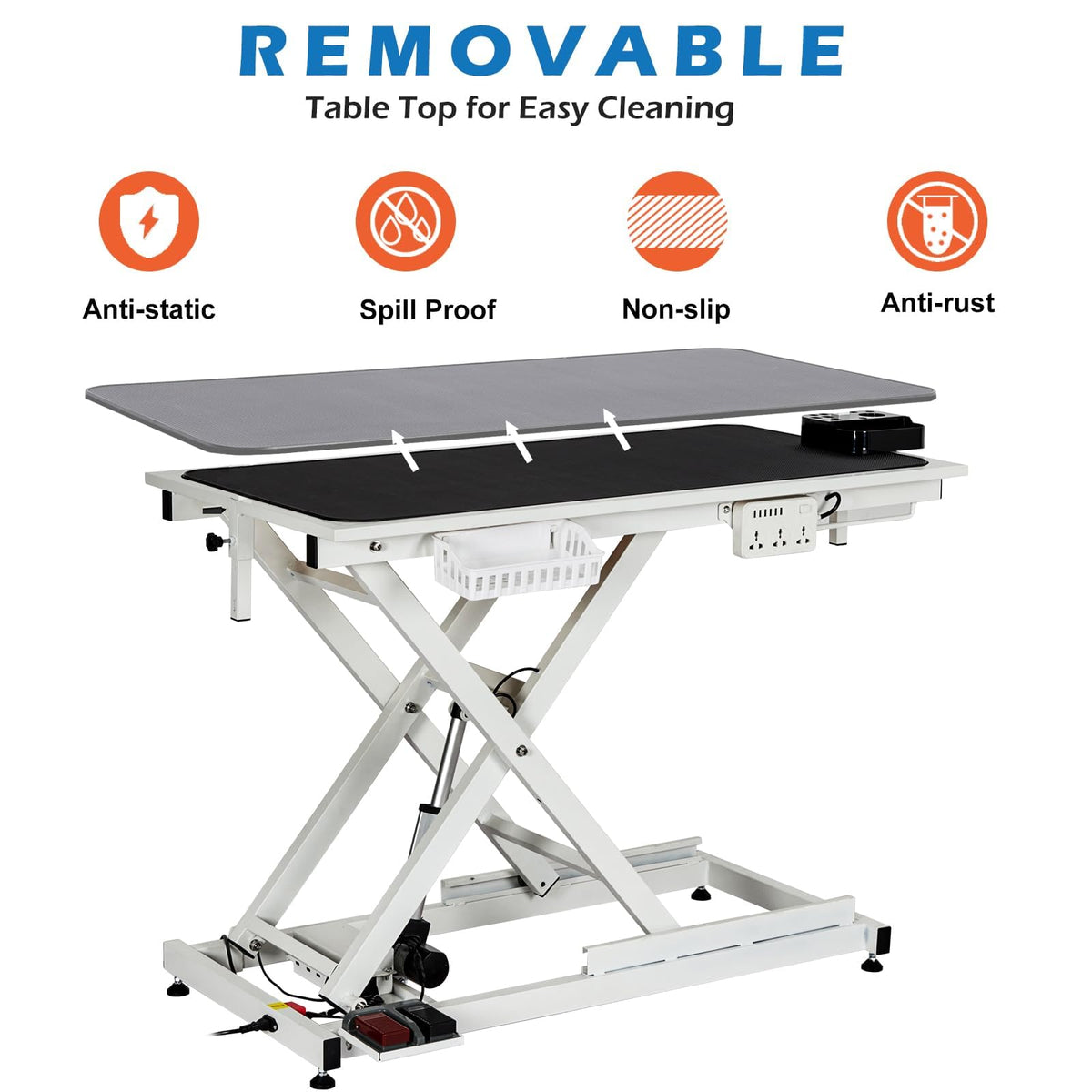 50" Hydraulic Dog Grooming Table for Pet, Professional Electric Dog Groom-ing Table, Heavy Duty Height Adjustable Pet Grooming Tabl-e with Grooming Arm &Anti Slip Tabletop, Capacity Up to 300LB, White