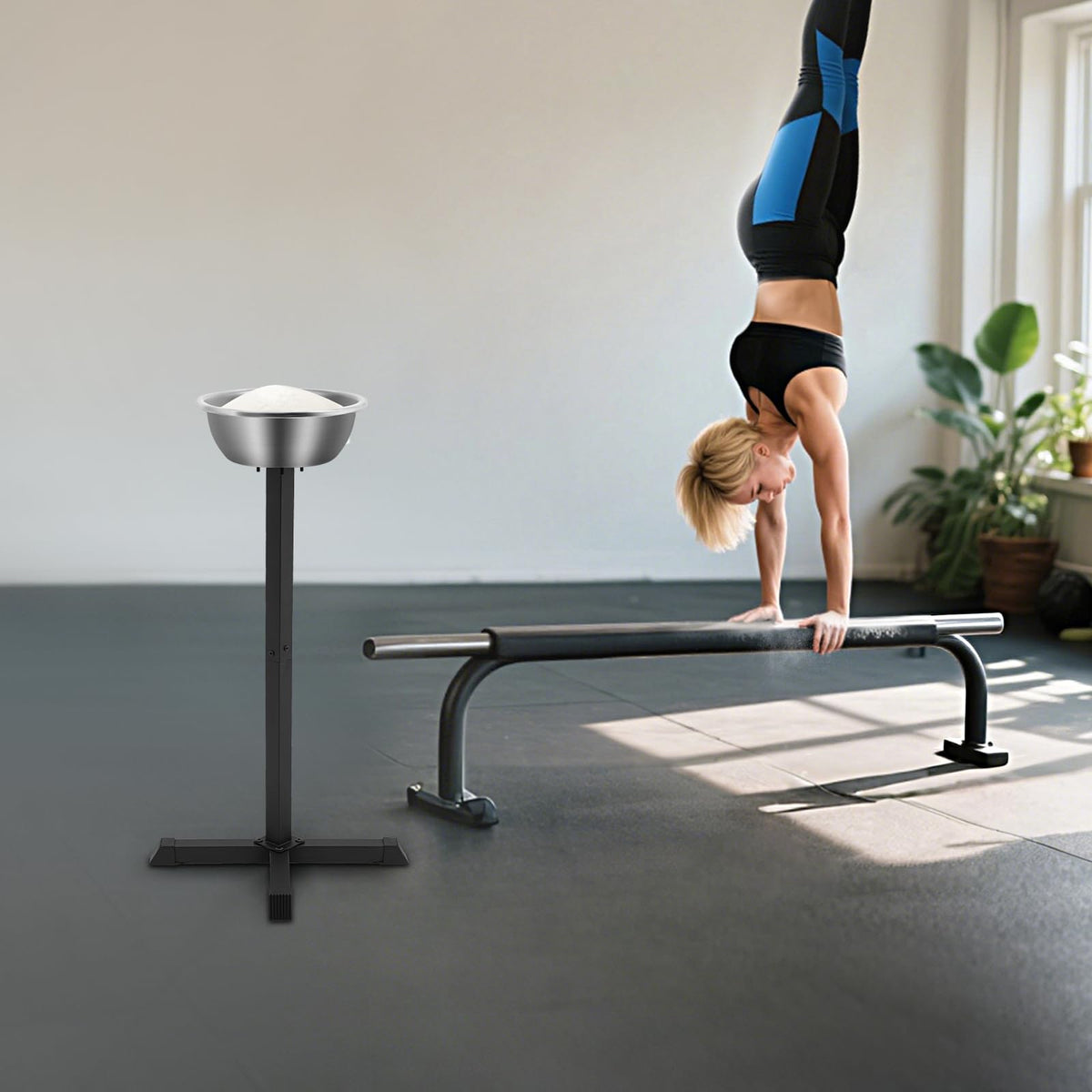Netcoin Portable Gym Chalk Stand, Freestanding Chalk Holder with Stainless Steel Bowl, Gym Chalk Holder Bucket for Gymnastics Weight Lifting Climbing Accessories