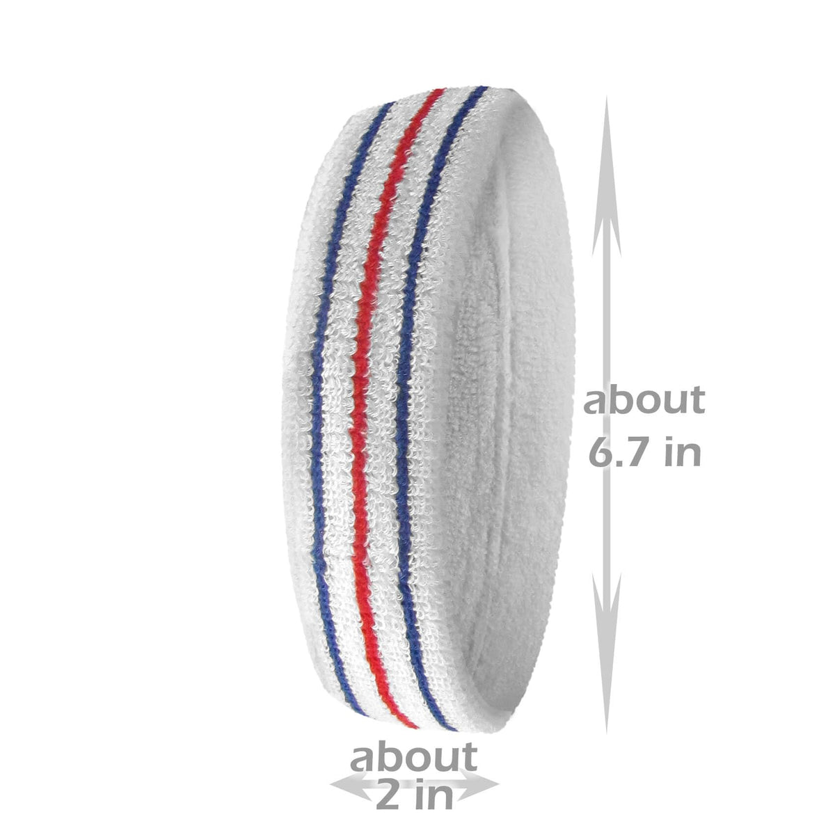 COUVER Tennis Headband - Cotton Terry Cloth Sweatband for Men & Women - High Absorbency Athletic Hairband for Gym, Basketball & Running - 1 Piece, White/Blue/Red, One Size
