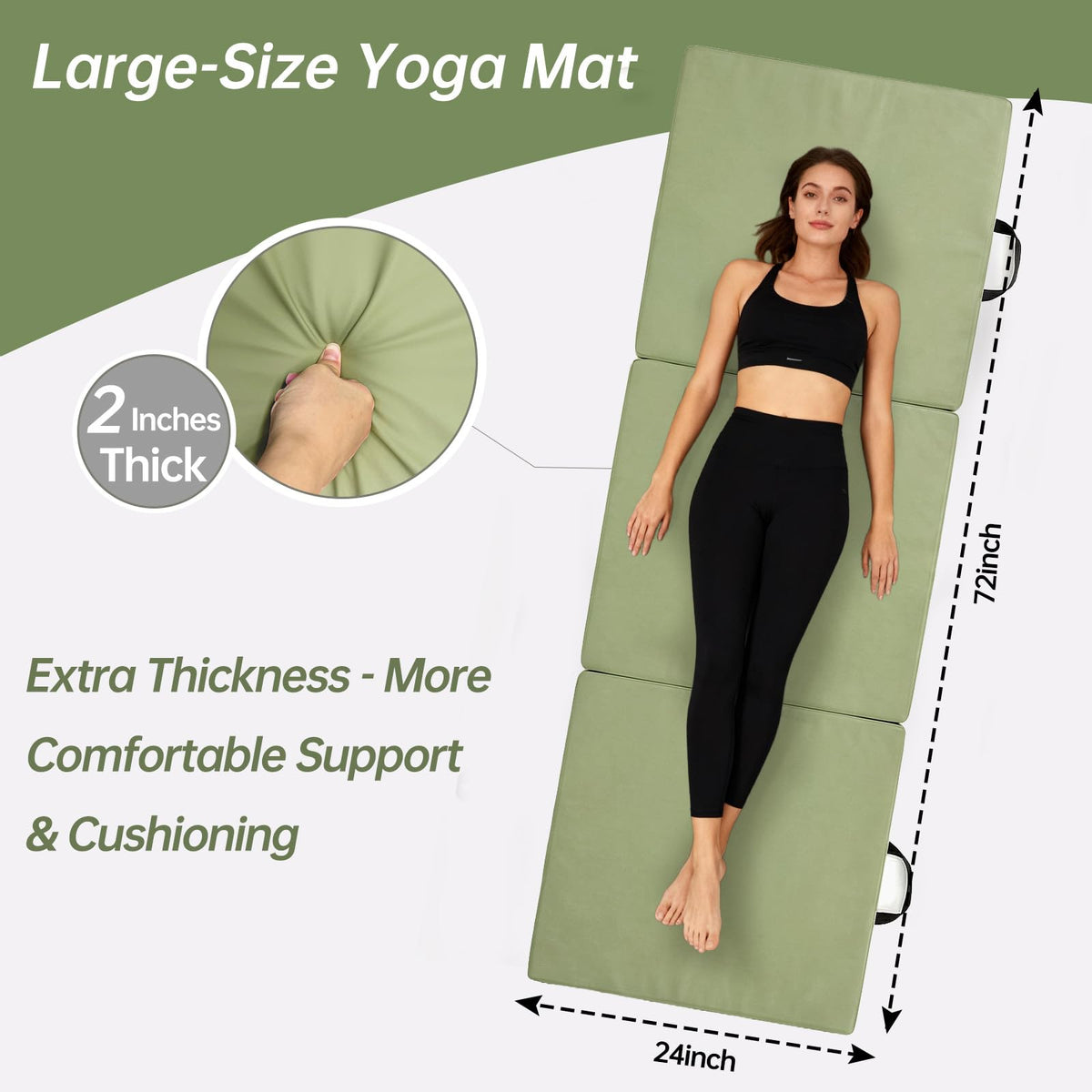 SEHAUSEU Foldable Yoga Mat, 2 Inches Extra Thick Non-Slip Design Fitness Mats,Better cushioning and shock-absorbing Multi-Purpose Exercise Pilates Mat for Home Studio-72 x 24 x 2" Green