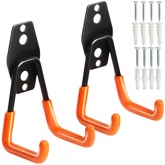 KURUI Heavy Duty Wall Hook for Hanging, 2 Pack Garage Tool Organizer Wall Mount, Metal Garage Storage Hooks for Ladder,Extension,Garden Tool, Small Utility Hook, Hose Holder for Outdoor and Indoors