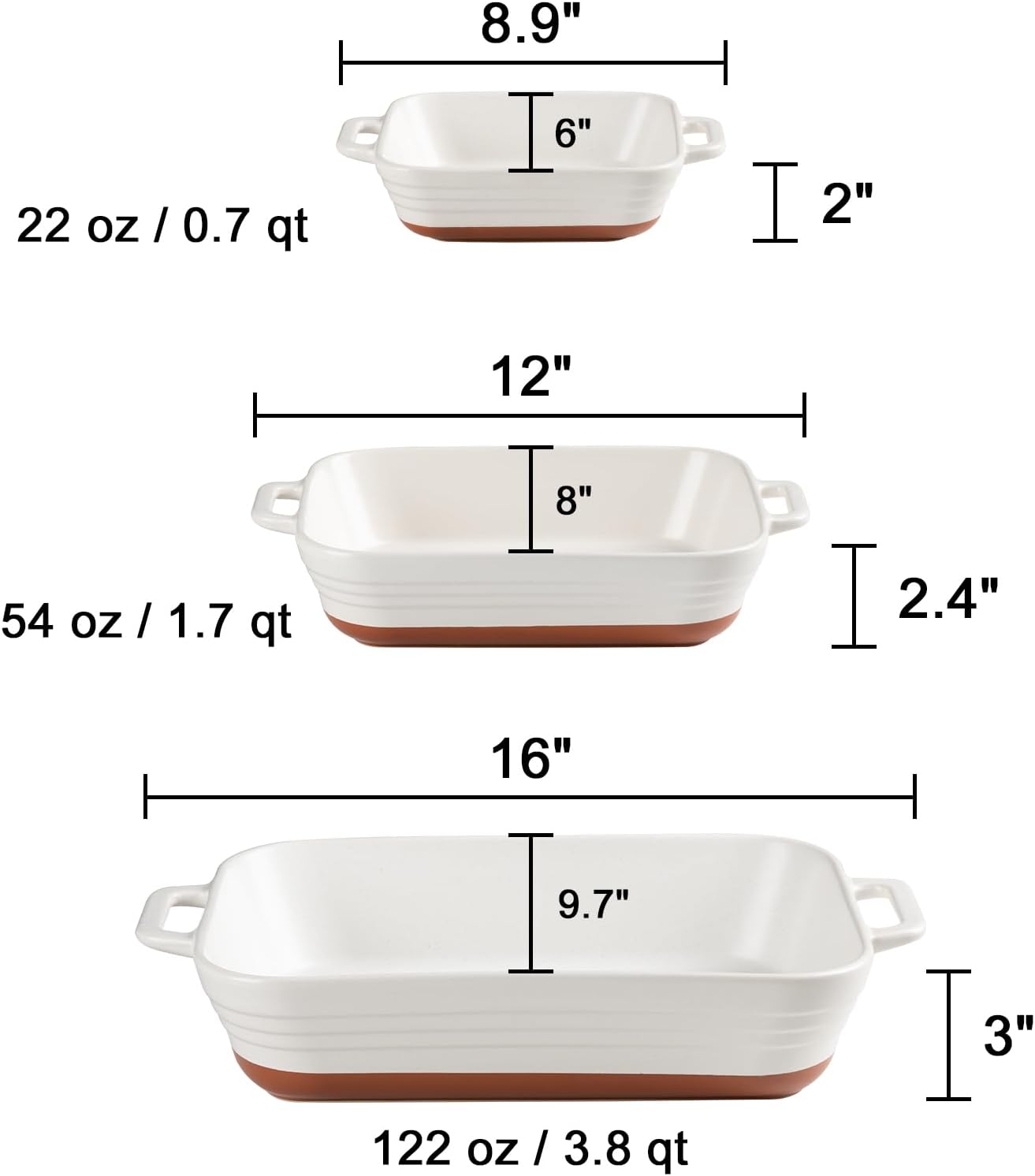 Sweejar Casserole Dishes - Ceramic 9x13 Baking Pans Set for Cooking & Baking | White Porcelain Lasagna Pan with Handles