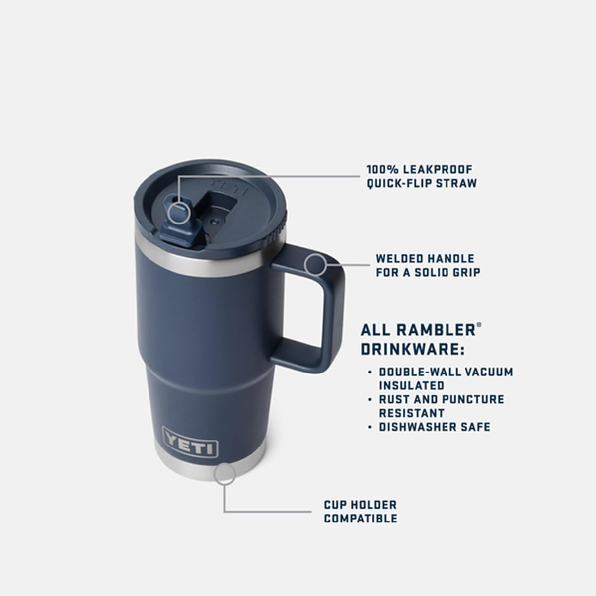 YETI Rambler 20 oz Travel Mug - Stainless Steel, Vacuum Insulated, Leakproof & Cup Holder Friendly